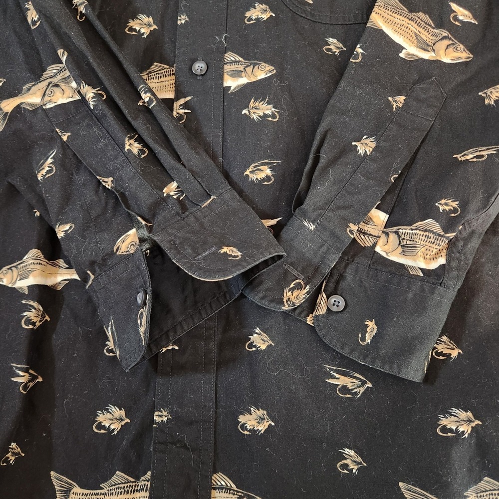 Vtg Men's Chaps Ralph Lauren Med Long Sleeve Button Down All Over Fish Print - Picture 11 of 12